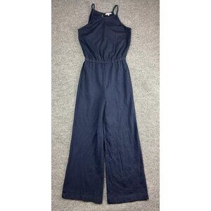 Sundry Jumpsuit Womens Medium Navy Halter Wide Leg Pockets Made USA Back Zip